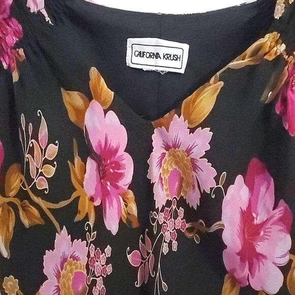 California Krush Black Pink Floral Boho Romantic Fit & Flowy Maxi Dress - Picture 3 of 10